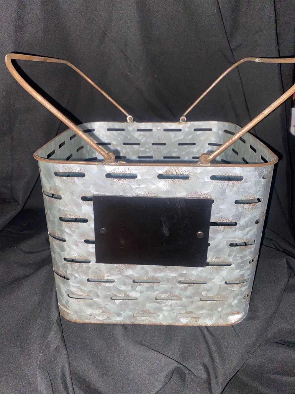 The Spring Shop Galvanized Metal Basket with Black Chalk Label and Rust Handles